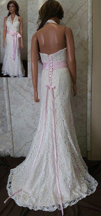 pink lace wedding gown